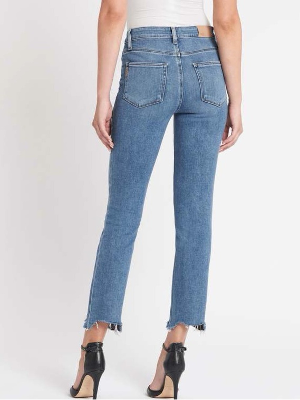 PAIGE Cindy High Rise Straight Jeans Women Size 27 Light Wash Raw Hem - Picture 4 of 12